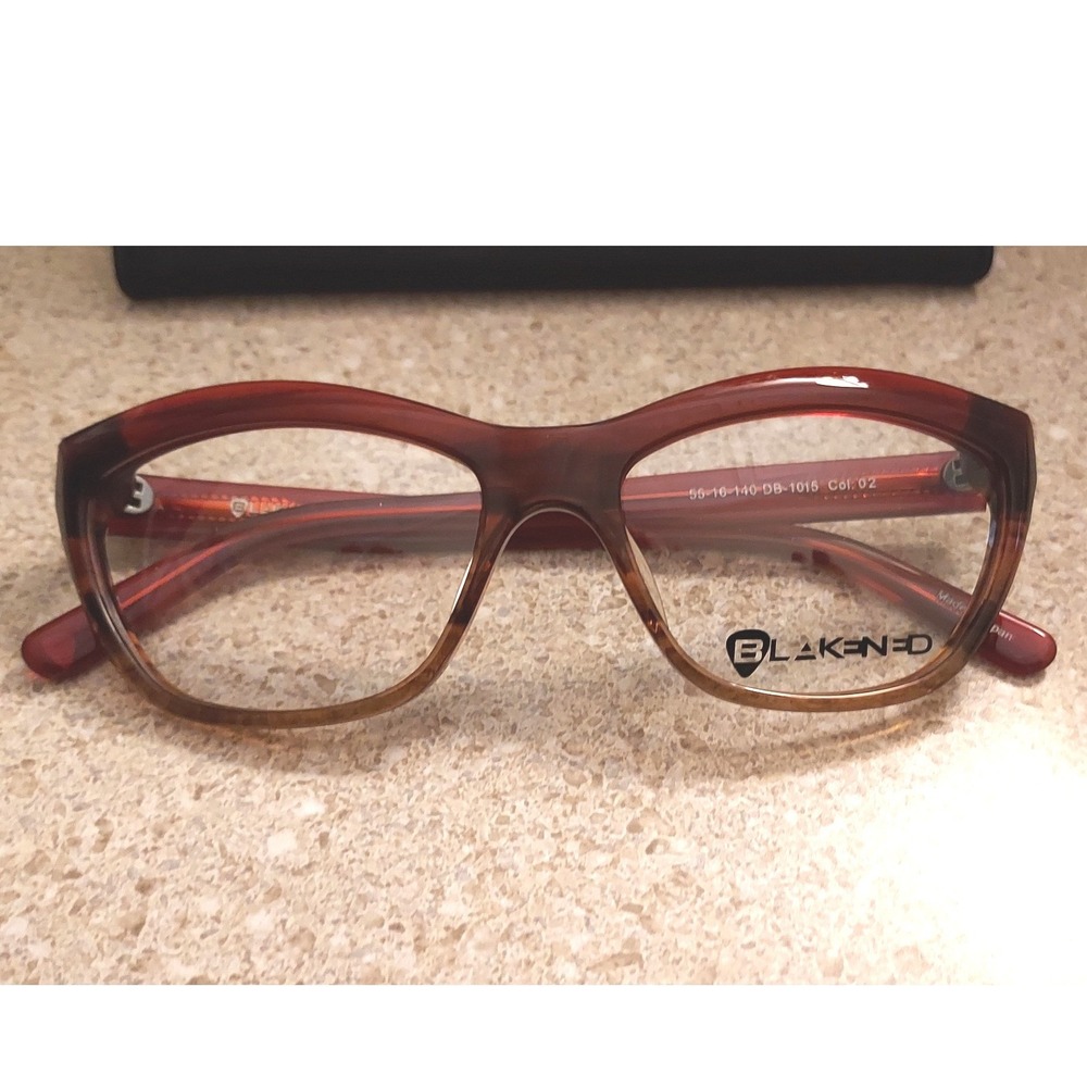 Blakened Eyeglasses Women 55-16-140 Brown Red DB-1015 Cat Eye Retro Indie Boho